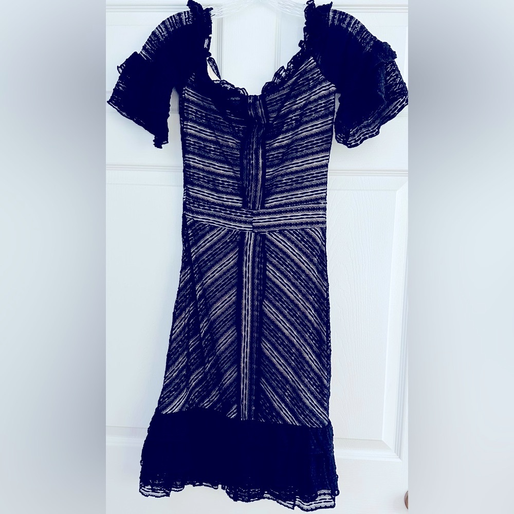 Bebe off shoulder lace midi LBD